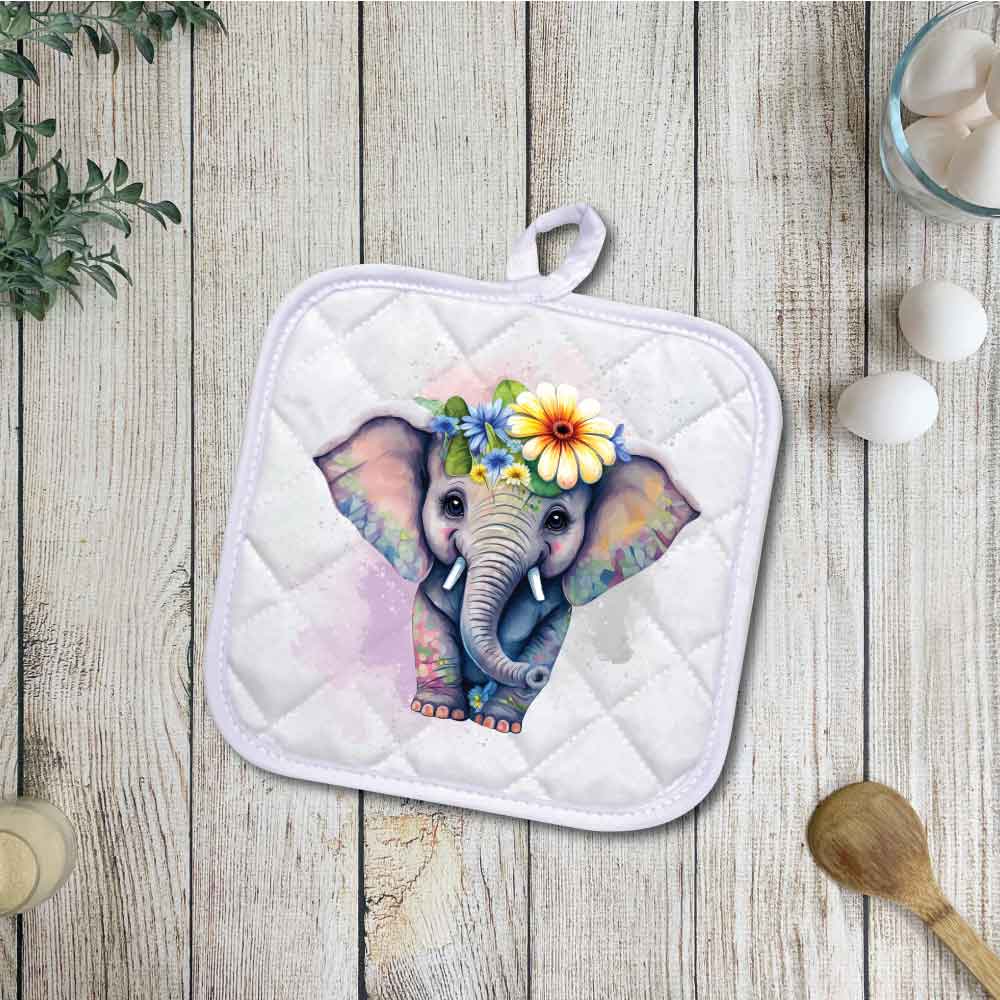 Elephant | 5 Designs | Potholders, Trivets, Hot pads, Oven mitts, Heat resistant, and Washable
