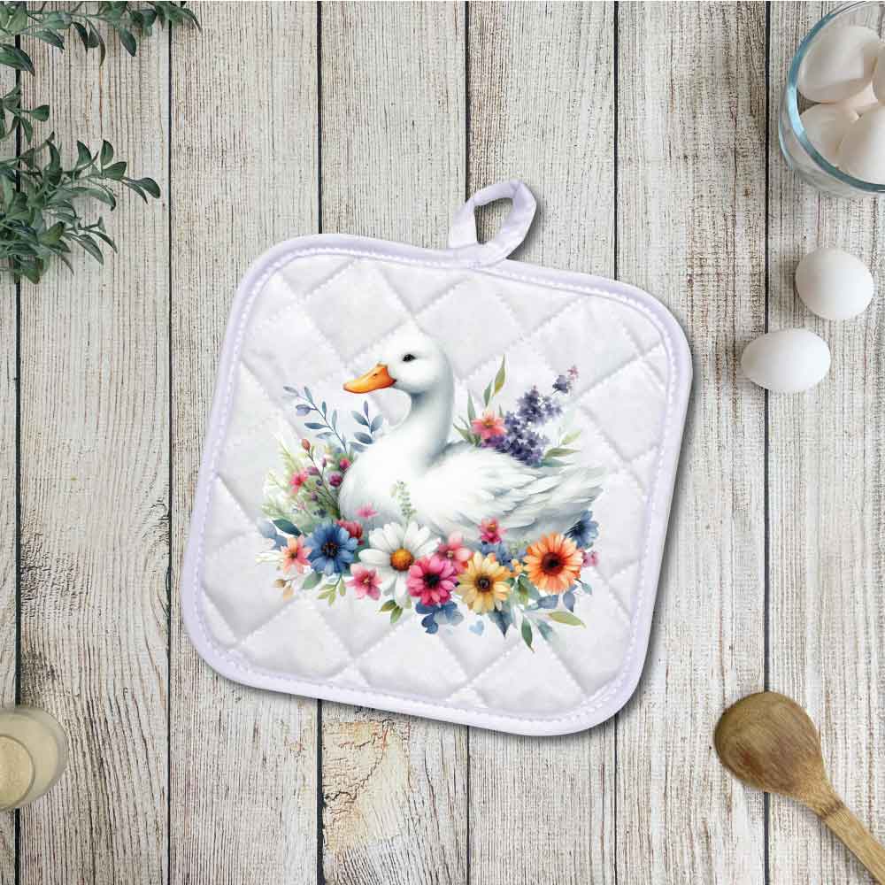 Floral Duck | Potholders, Trivets, Hot pads, Oven mitts, Heat resistant, and Washable
