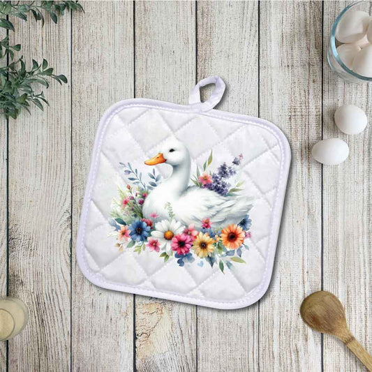 Floral Duck | Potholders, Trivets, Hot pads, Oven mitts, Heat resistant, and Washable