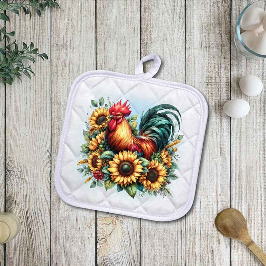 Sunflower Rooster | Potholders, Trivets, Hot pads, Oven mitts, Heat resistant, and Washable