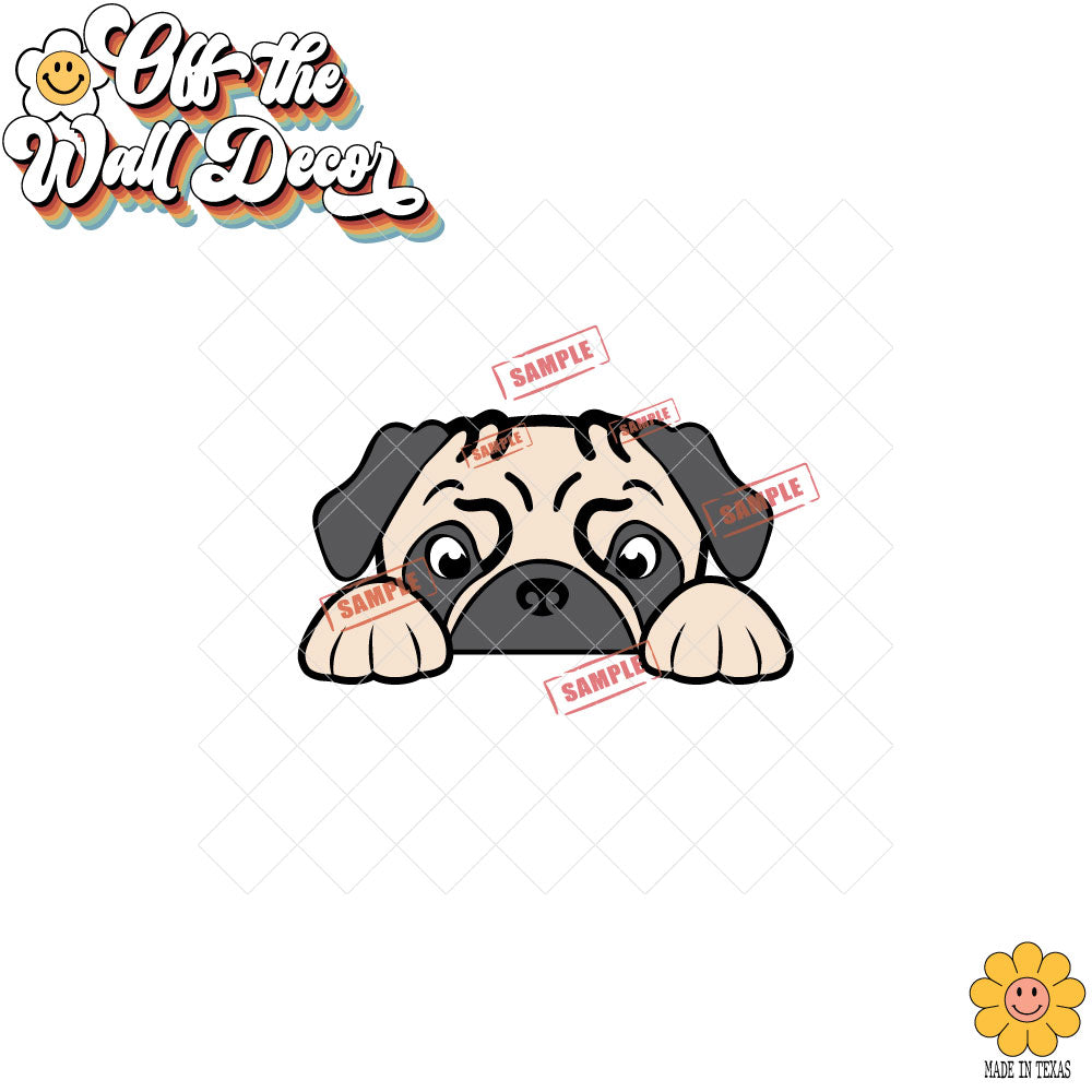 Peeking Pug | Car/Truck Sticker, Automotive Decals, Car Bling Stickers and Decals, Pet Cat Dog Decal for Window