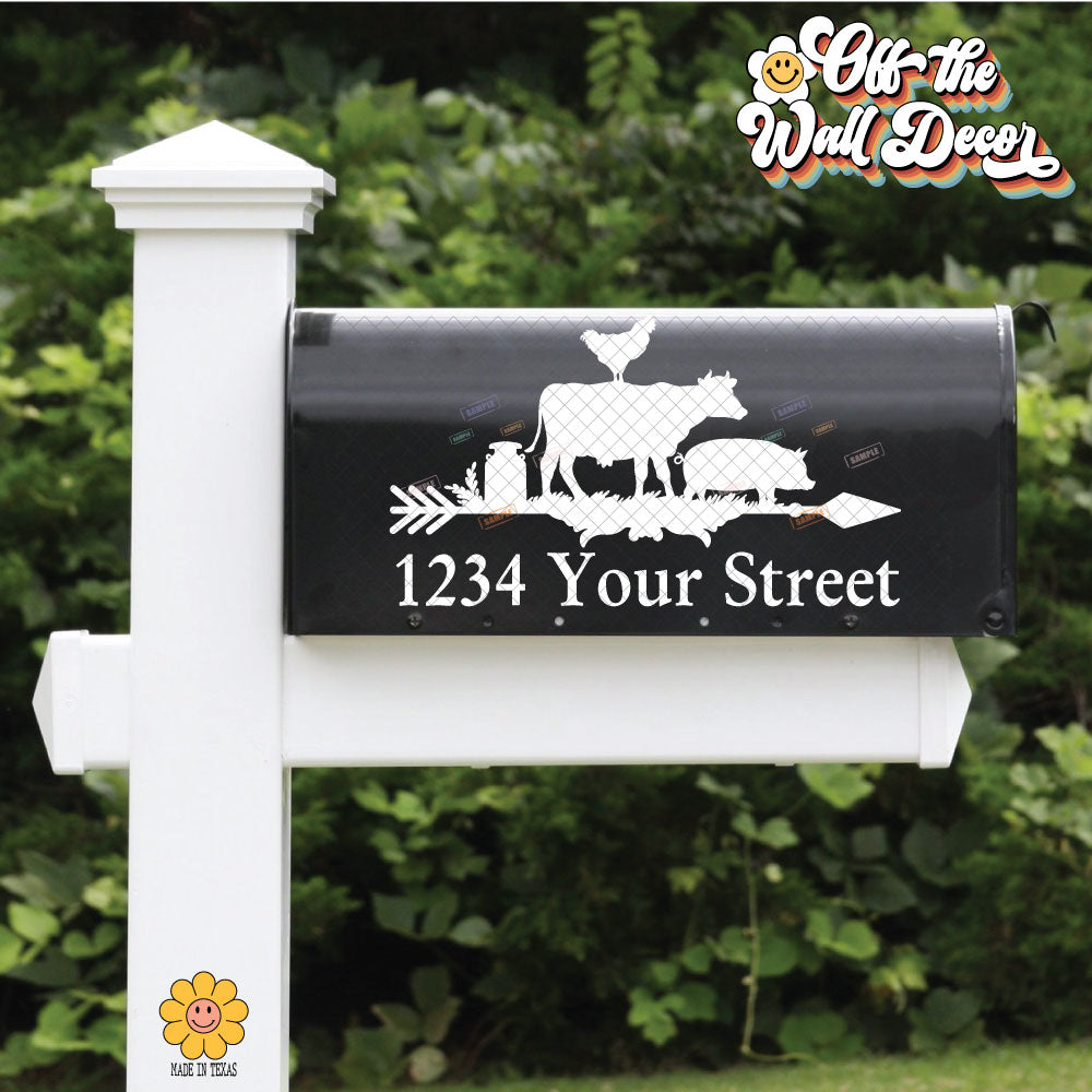 Rooster, Cow and Pig | Personalized Mailbox Address Decal - Customized Vinyl Sticker for Mailboxes Outdoor