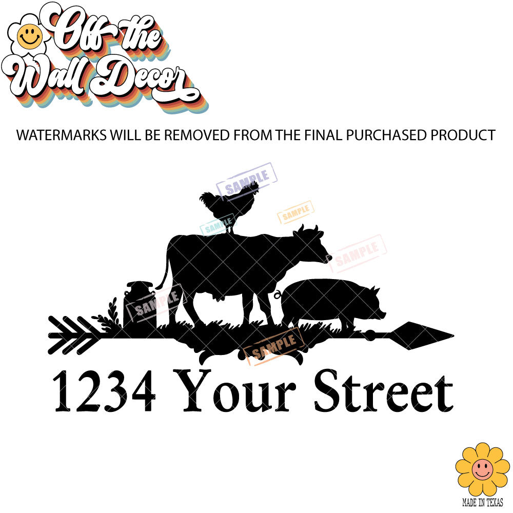 Rooster, Cow and Pig | Personalized Mailbox Address Decal - Customized Vinyl Sticker for Mailboxes Outdoor