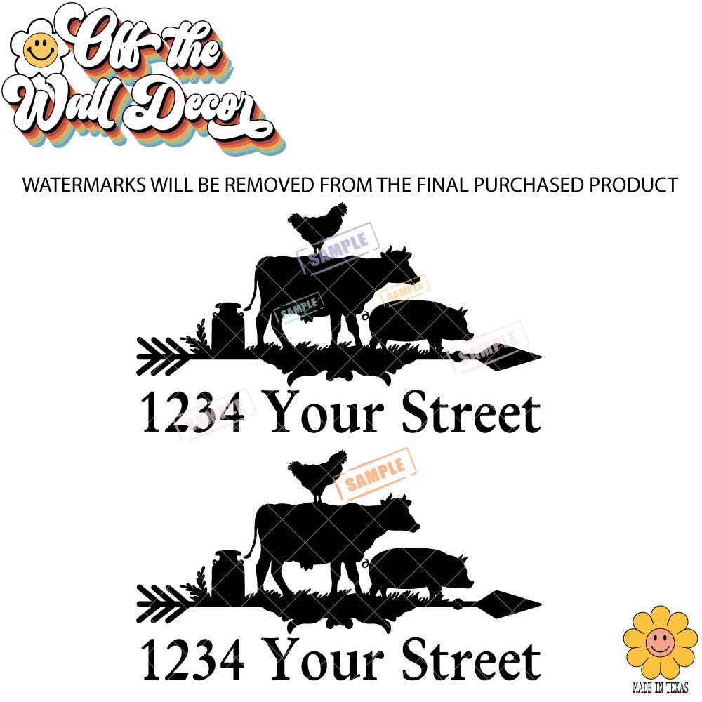 Rooster, Cow and Pig | Personalized Mailbox Address Decal - Customized Vinyl Sticker for Mailboxes Outdoor