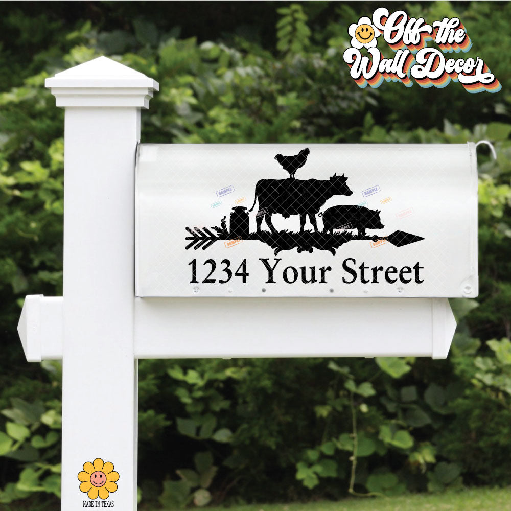 Rooster, Cow and Pig | Personalized Mailbox Address Decal - Customized Vinyl Sticker for Mailboxes Outdoor