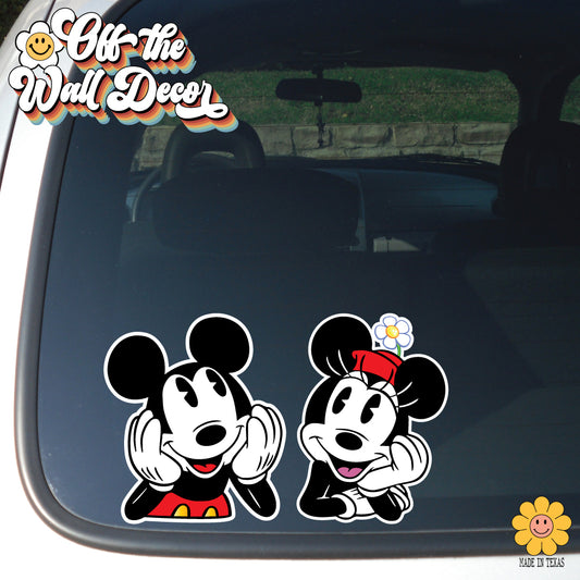 Vintage Retro Styled Mickey & Minnie | Magnet OR Vehicle Window, Vinyl decal sticker