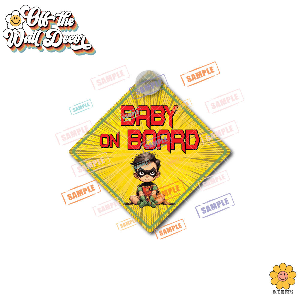 Little Hero Robin | Baby on Board | Suction Cup Sign, Magnet OR Vinyl Decal Sticker
