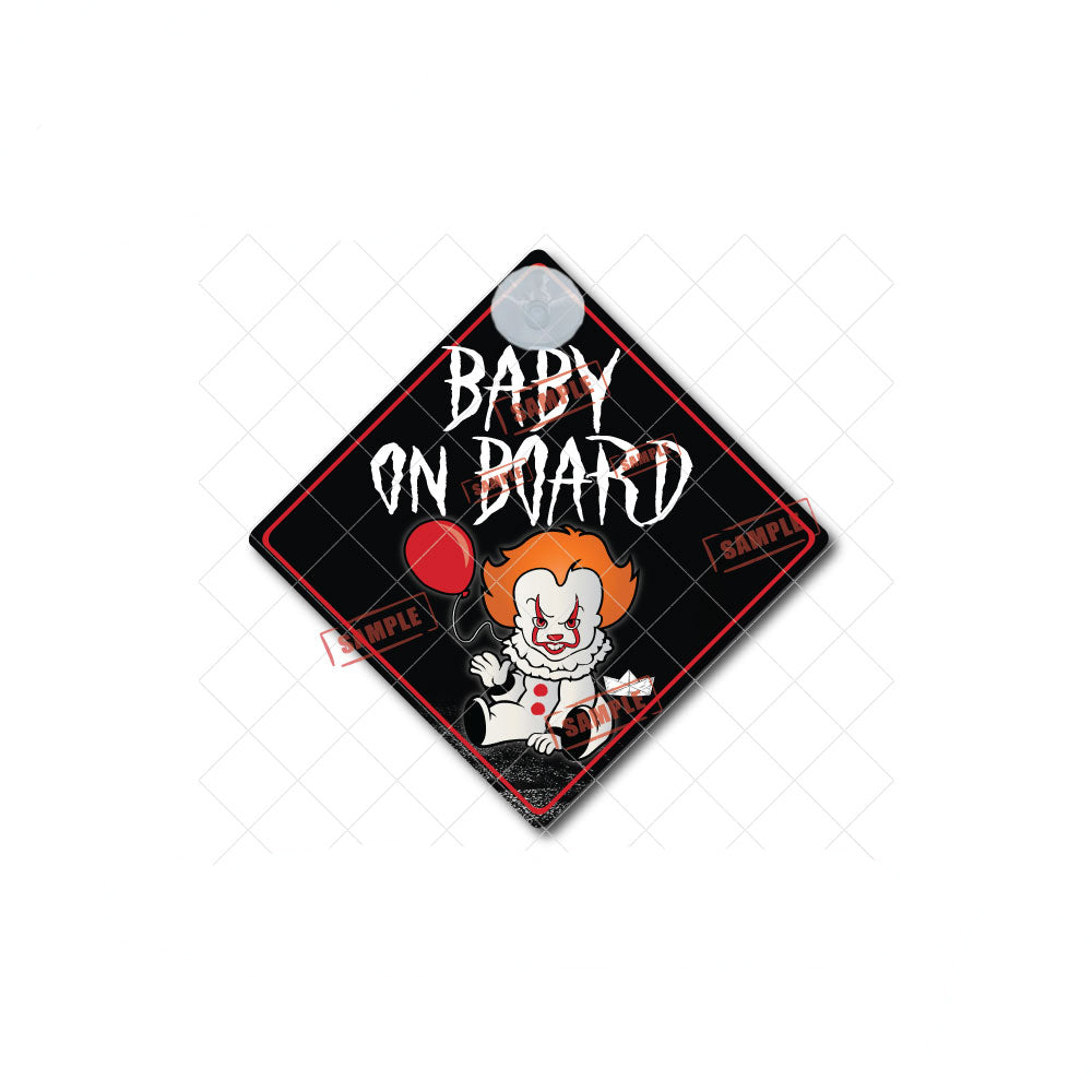 Scary Clown | Baby on Board | Suction Cup Sign, Magnet OR Vinyl Decal Sticker