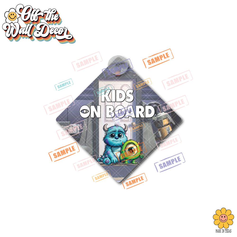 Little Sully & Mike | Kids on Board | Suction Cup Sign, Magnet OR Vinyl Decal Sticker