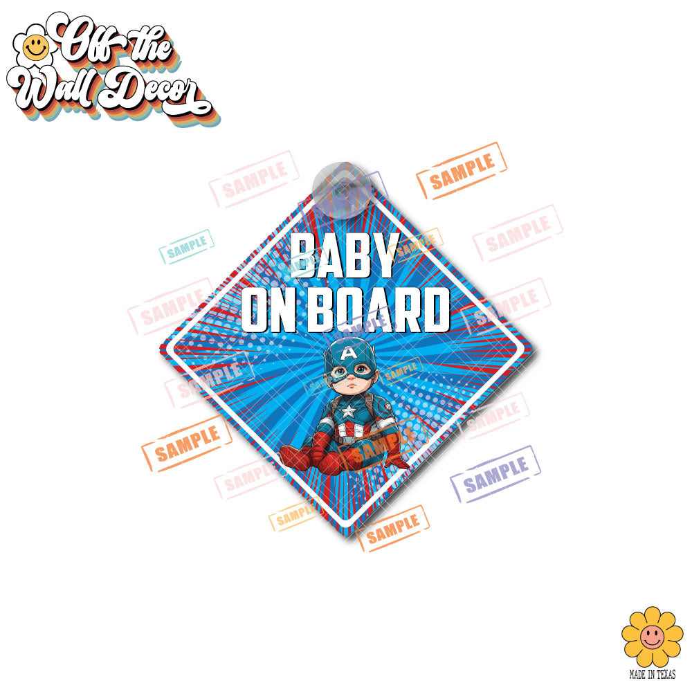 Little Captain America | Baby on Board | Suction Cup Sign, Magnet OR Vinyl Decal Sticker