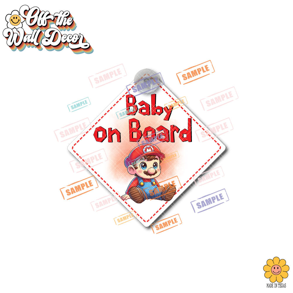 Baby Mario | Baby on Board | Suction Cup Sign, Magnet OR Vinyl Decal Sticker