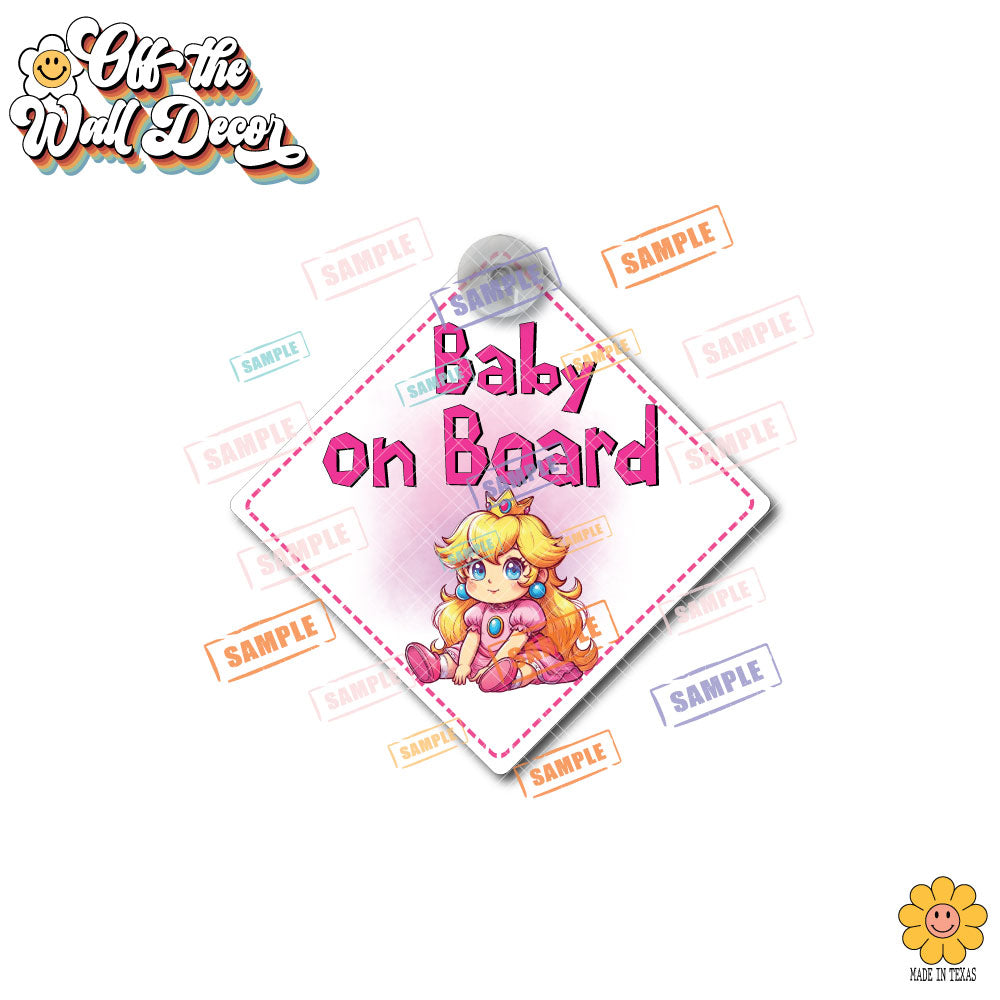 Baby Princess Peach | Baby on Board | Suction Cup Sign, Magnet OR Vinyl Decal Sticker