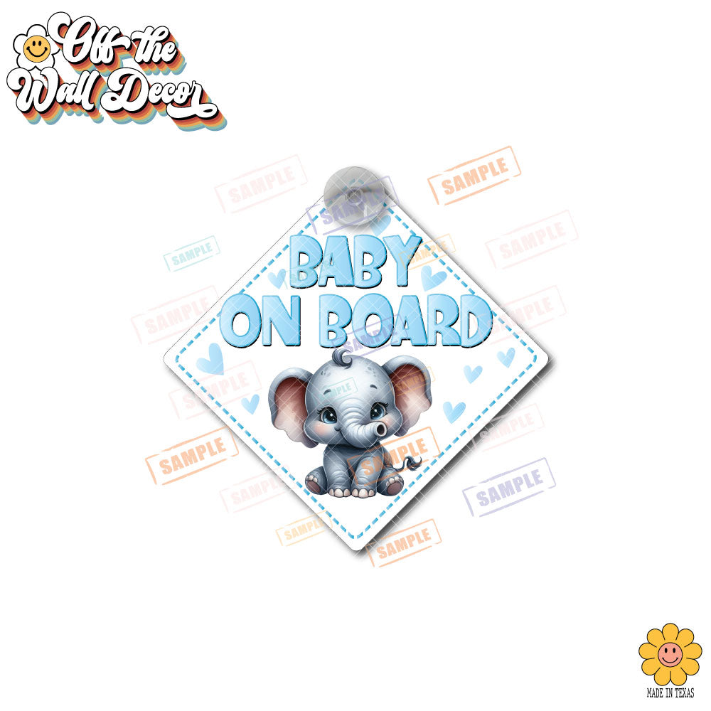 Baby Boy Elephant | Baby on Board | Suction Cup Sign, Magnet OR Vinyl Decal Sticker