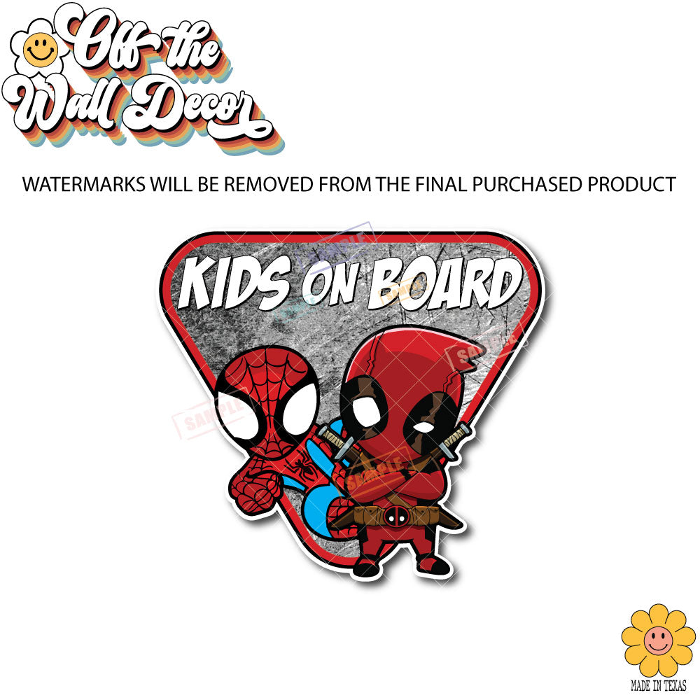 Deadpool & Spidey | Kids on Board | Suction Cup Sign, Magnet OR Vinyl Decal Sticker
