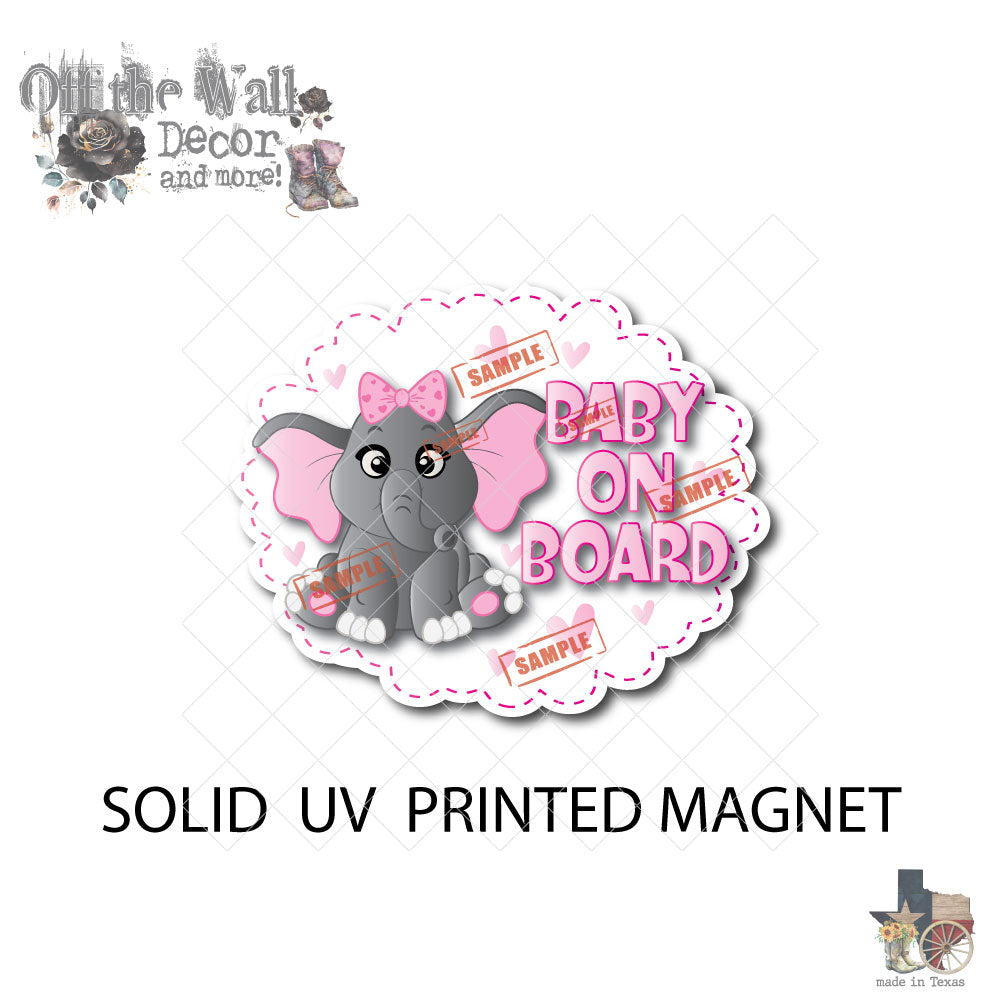 Baby Girl Elephant | Baby on Board | Suction Cup Sign, Magnet OR Vinyl Decal Sticker