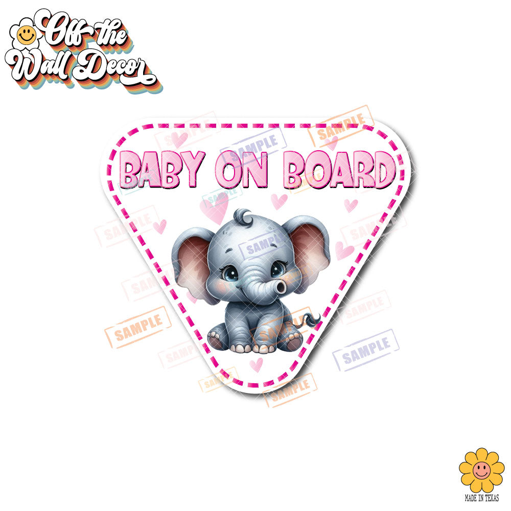 Baby Girl Elephant | Baby on Board | Suction Cup Sign, Magnet OR Vinyl Decal Sticker