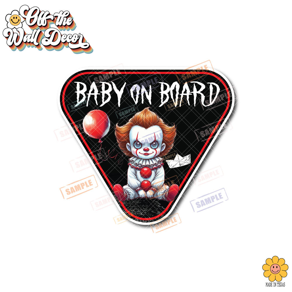 Scary Clown | Baby on Board | Suction Cup Sign, Magnet OR Vinyl Decal Sticker