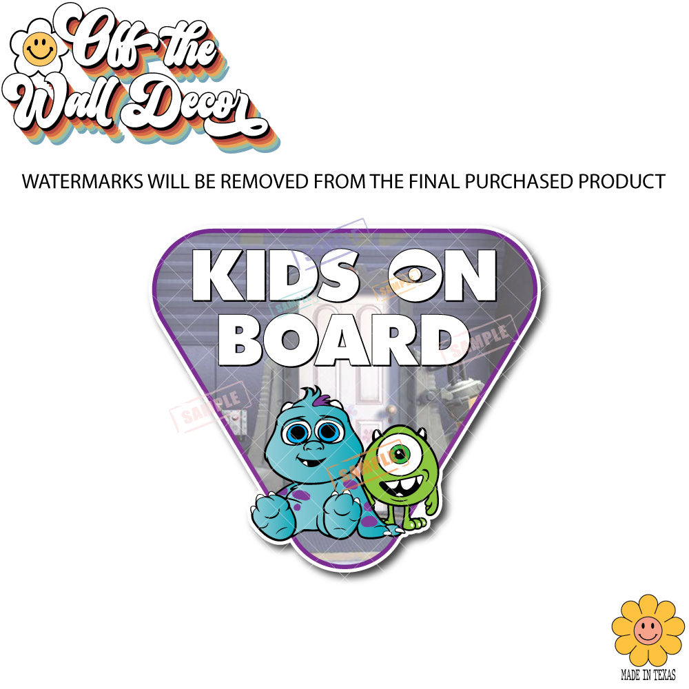 Little Sully & Mike | Kids on Board | Suction Cup Sign, Magnet OR Vinyl Decal Sticker