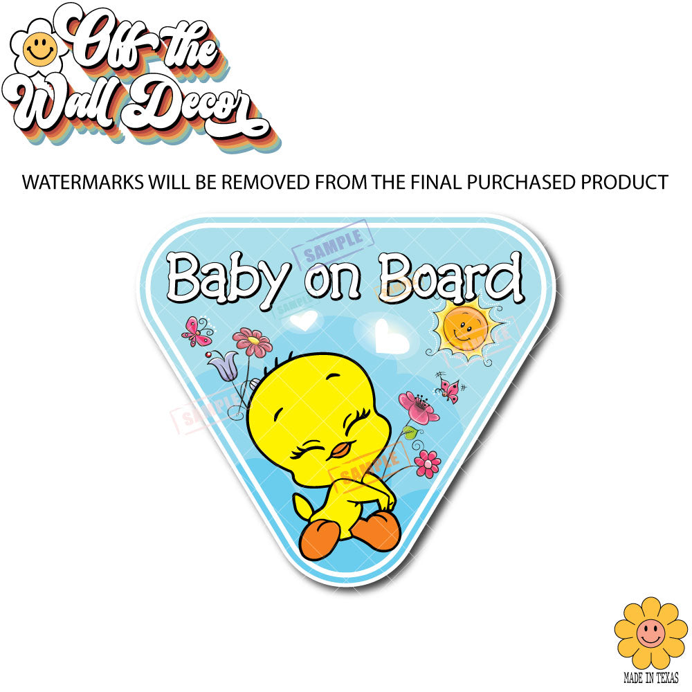 Baby Tweety Bird | Baby on Board | Suction Cup Sign, Magnet OR Vinyl Decal Sticker