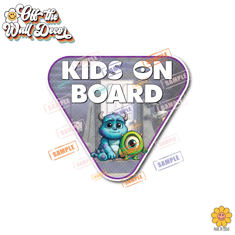 Little Sully & Mike | Kids on Board | Suction Cup Sign, Magnet OR Vinyl Decal Sticker