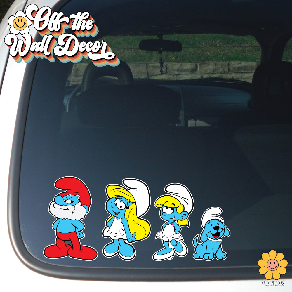 Smurf Character Family | Car/Truck Sticker, Automotive Decals, Family Car Bling Stickers and Decals, Pet Cat Dog Decal for Window