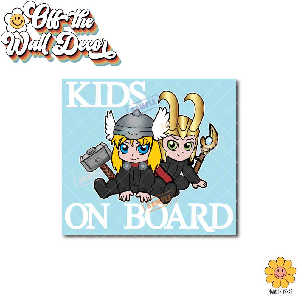 Thor and Loki | Kids on Board | Suction Cup Sign, Magnet OR Vinyl Decal Sticker