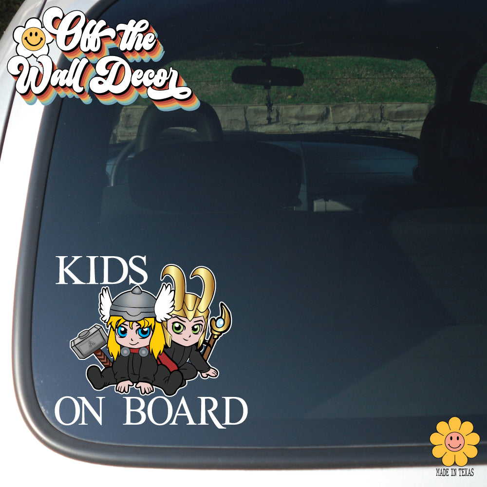 Thor and Loki | Kids on Board | Suction Cup Sign, Magnet OR Vinyl Decal Sticker