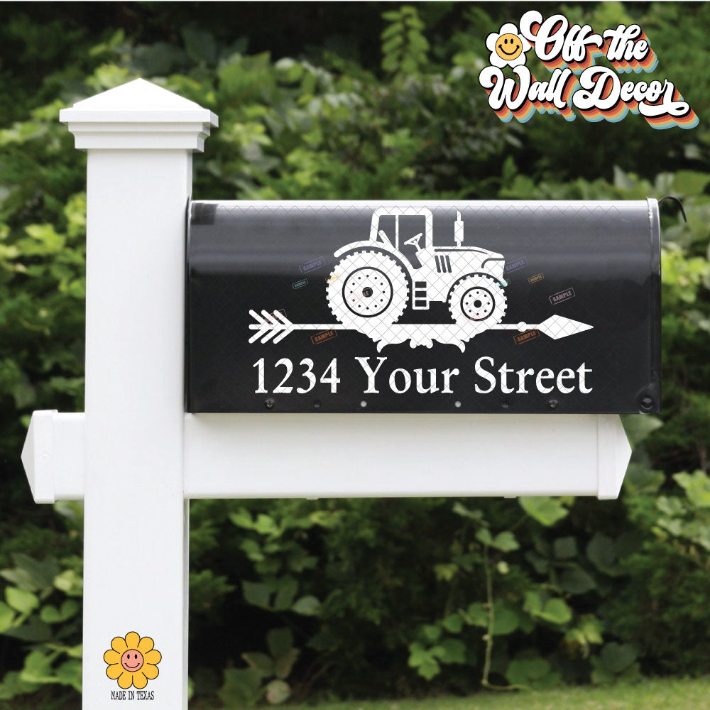 Tractor | Personalized Mailbox Address Decal - Customized Vinyl Sticker for Mailboxes Outdoor