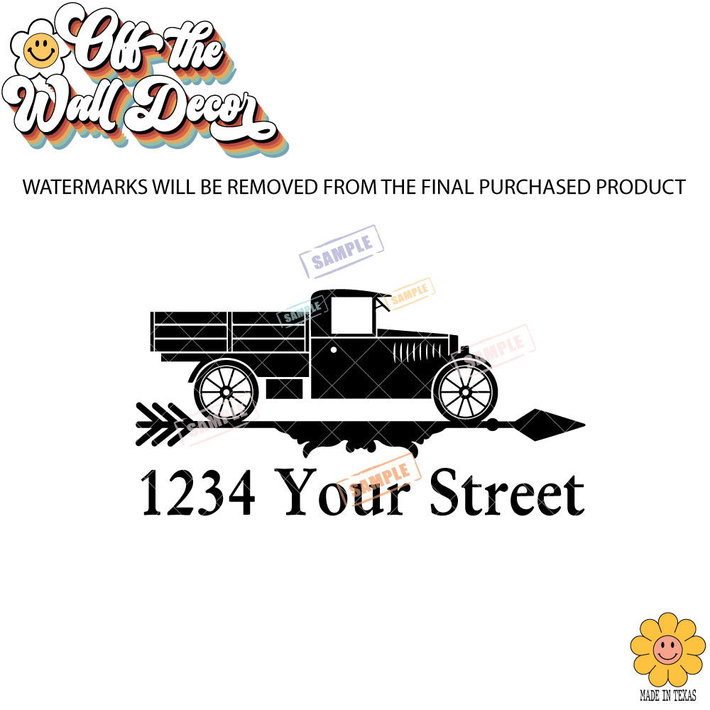 Antique Truck | Personalized Mailbox Address Decal - Customized Vinyl Sticker for Mailboxes Outdoor