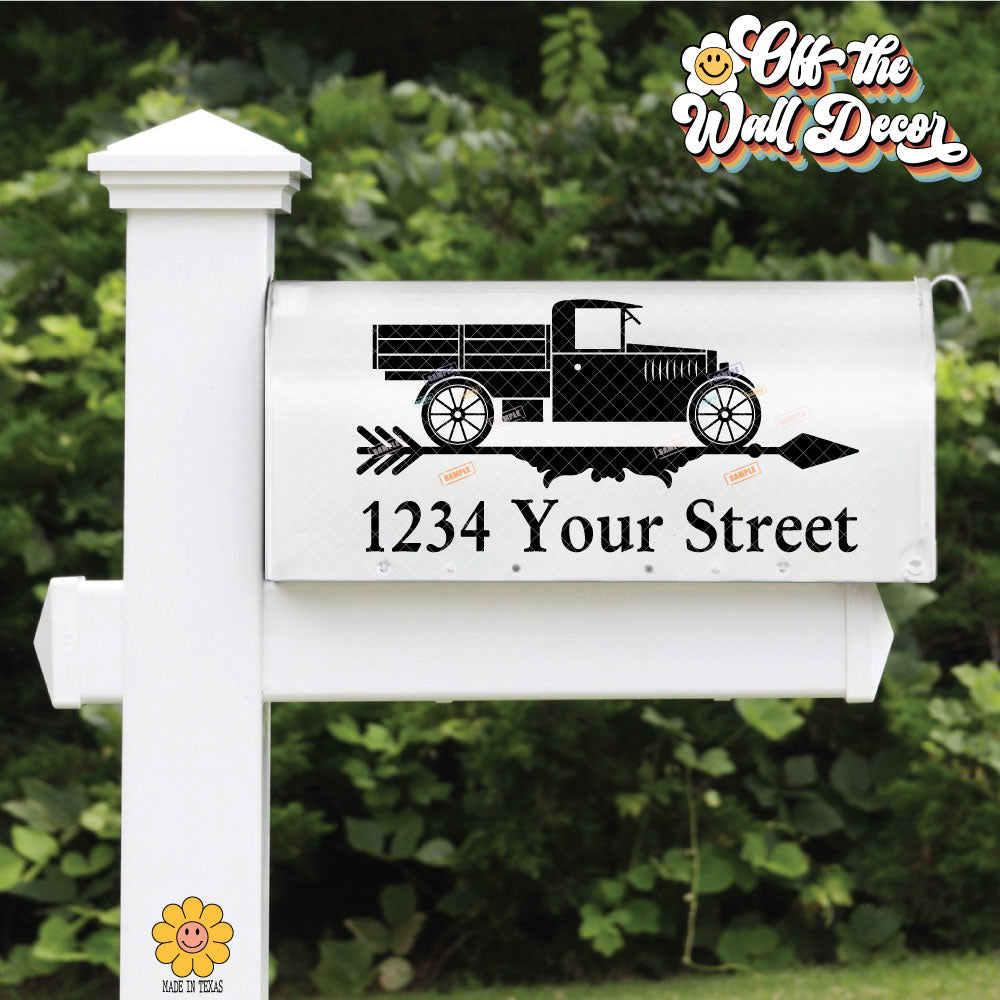Antique Truck | Personalized Mailbox Address Decal - Customized Vinyl Sticker for Mailboxes Outdoor