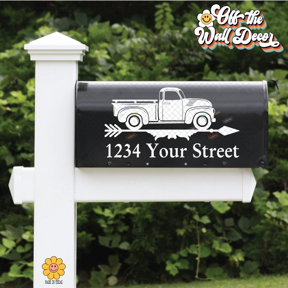 Antique Truck | Personalized Mailbox Address Decal - Customized Vinyl Sticker for Mailboxes Outdoor