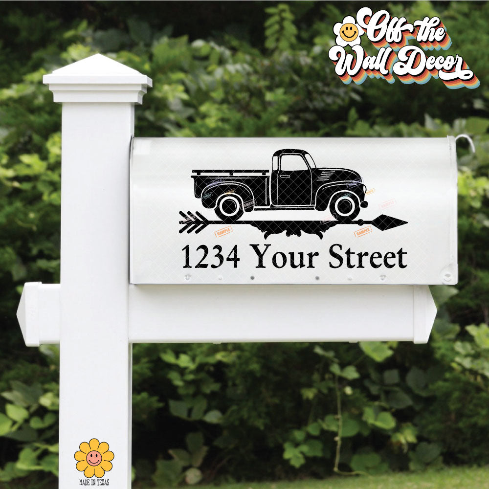 Antique Truck | Personalized Mailbox Address Decal - Customized Vinyl Sticker for Mailboxes Outdoor