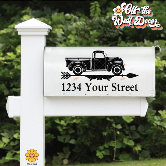 Antique Truck  | Personalized Mailbox Address Decal - Customized Vinyl Sticker for Mailboxes Outdoor