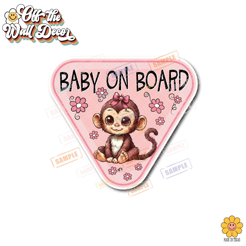 Baby Girl Monkey | Baby on Board | Suction Cup Sign, Magnet OR Vinyl Decal Sticker