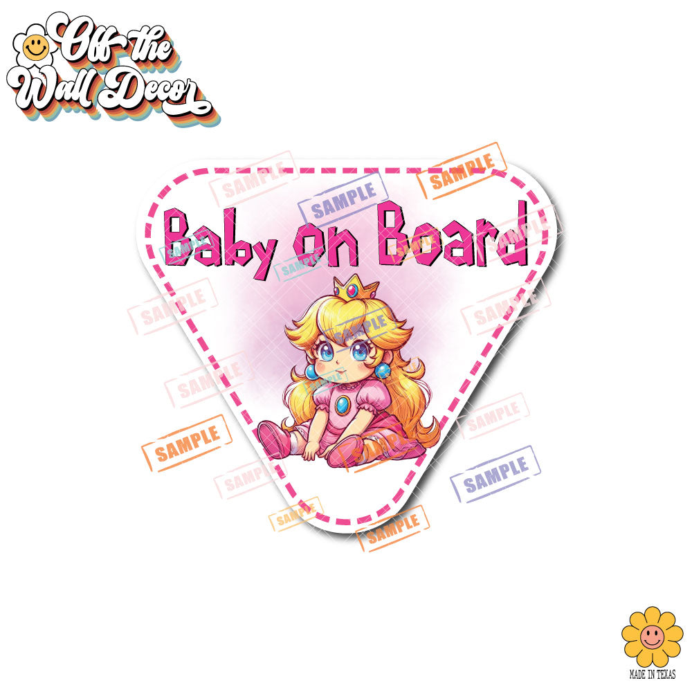 Baby Princess Peach | Baby on Board | Suction Cup Sign, Magnet OR Vinyl Decal Sticker