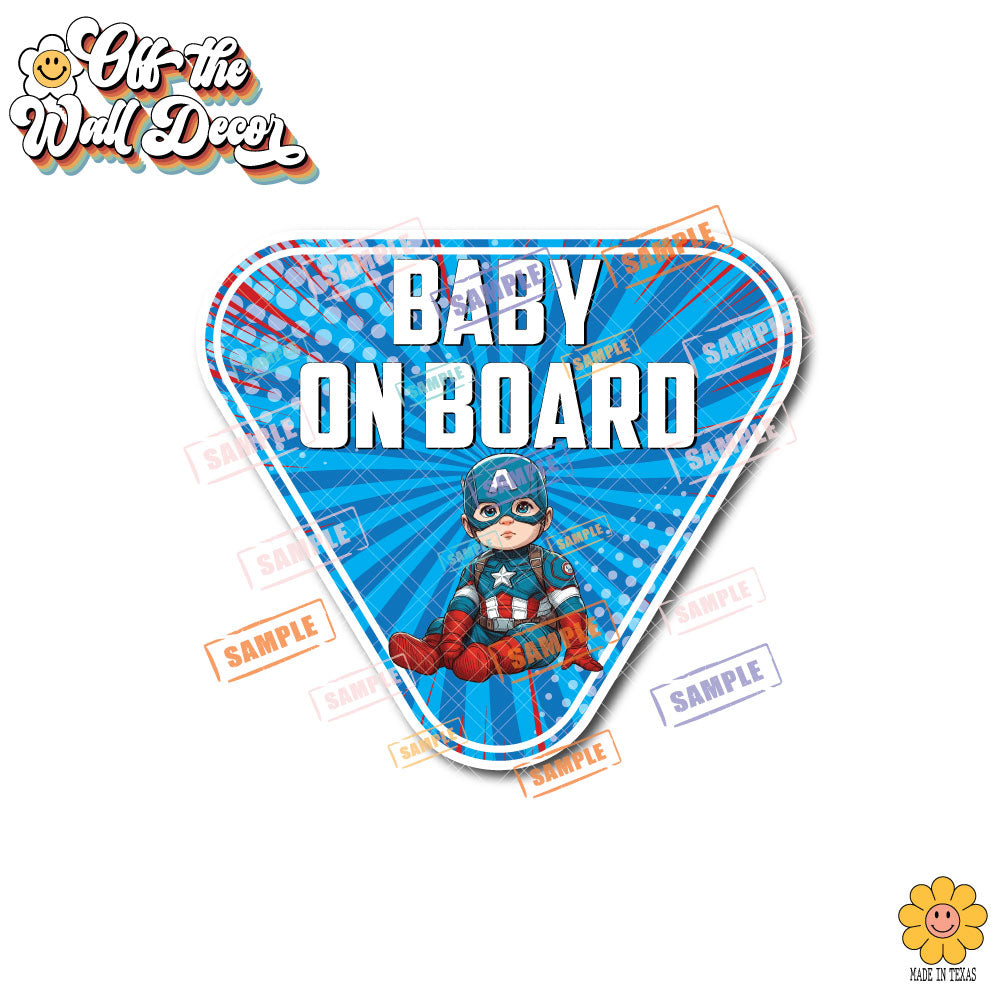 Little Captain America | Baby on Board | Suction Cup Sign, Magnet OR Vinyl Decal Sticker
