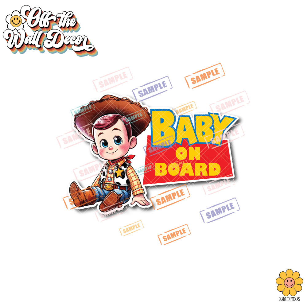 Woody Toy | Baby on Board | Suction Cup Sign, Magnet OR Vinyl Decal Sticker