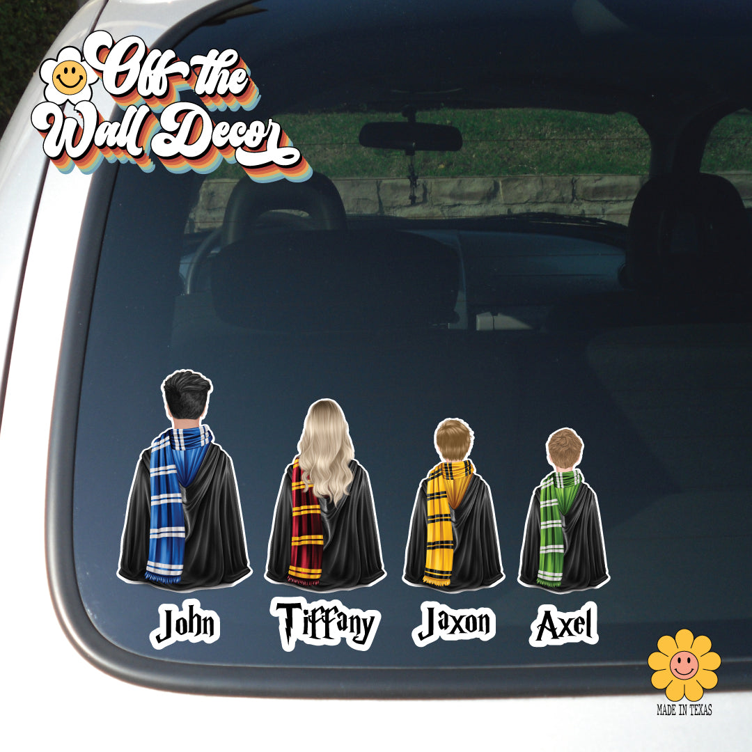 Wizard and Witch Family Stick Figure | Car/Truck Sticker, Automotive Decals, Family Car Bling Stickers and Decals, Pet Cat Dog Decal for Window