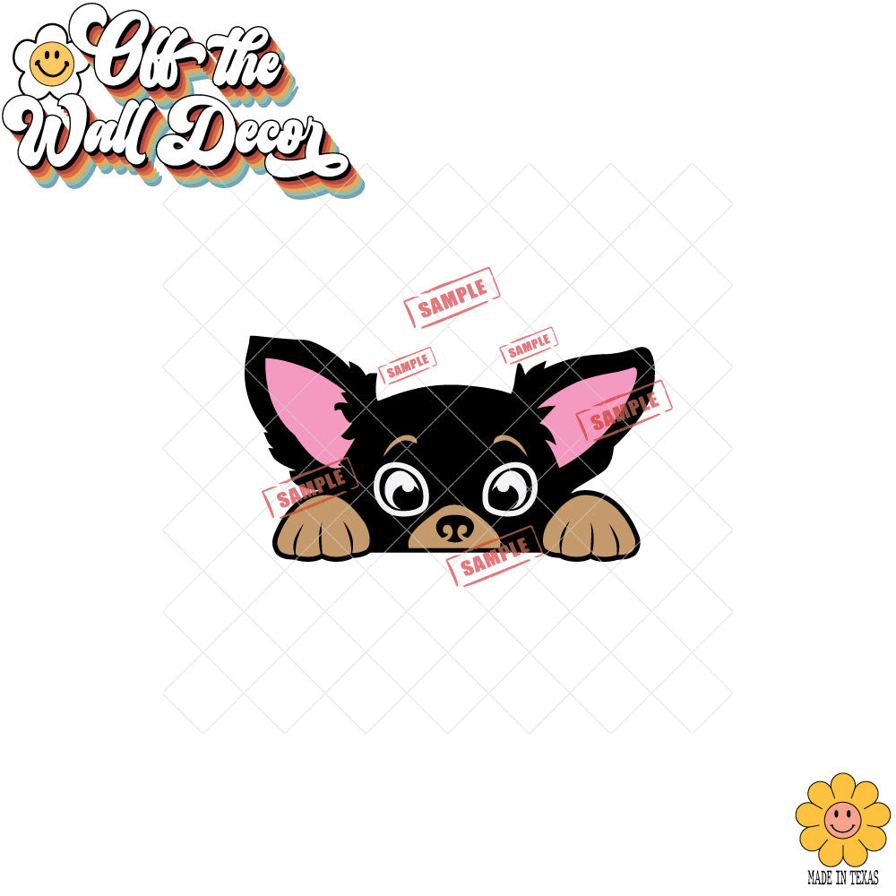 Peeking Long Hair Chihuahua | Car/Truck Sticker, Automotive Decals, Car Bling Stickers and Decals, Pet Cat Dog Decal for Window