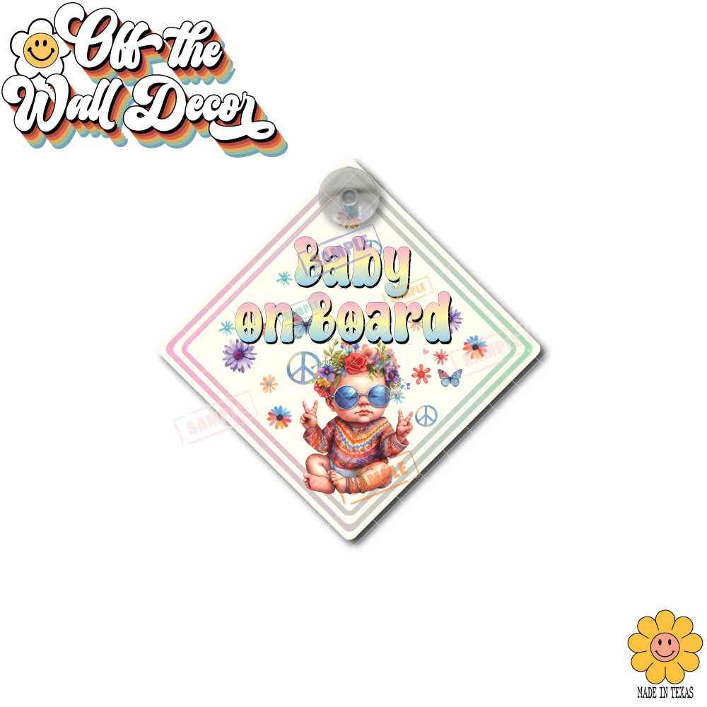 Groovy Hippie Baby | Baby on Board | Suction Cup Sign, Magnet OR Vinyl Decal Sticker
