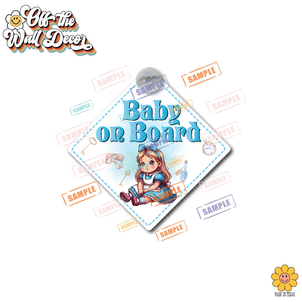 Little Alice in Wonderland | Baby on Board | Suction Cup Sign, Magnet OR Vinyl Decal Sticker