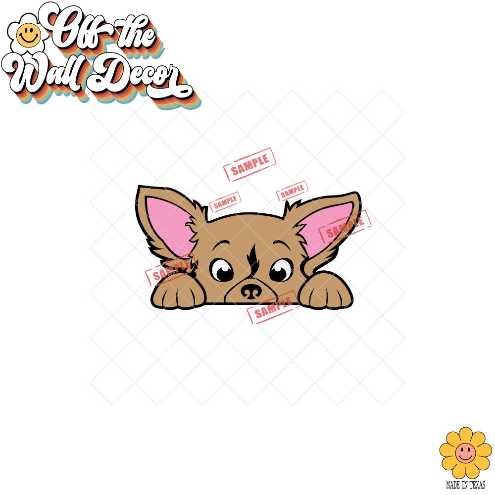 Peeking Long Hair Chihuahua | Car/Truck Sticker, Automotive Decals, Car Bling Stickers and Decals, Pet Cat Dog Decal for Window