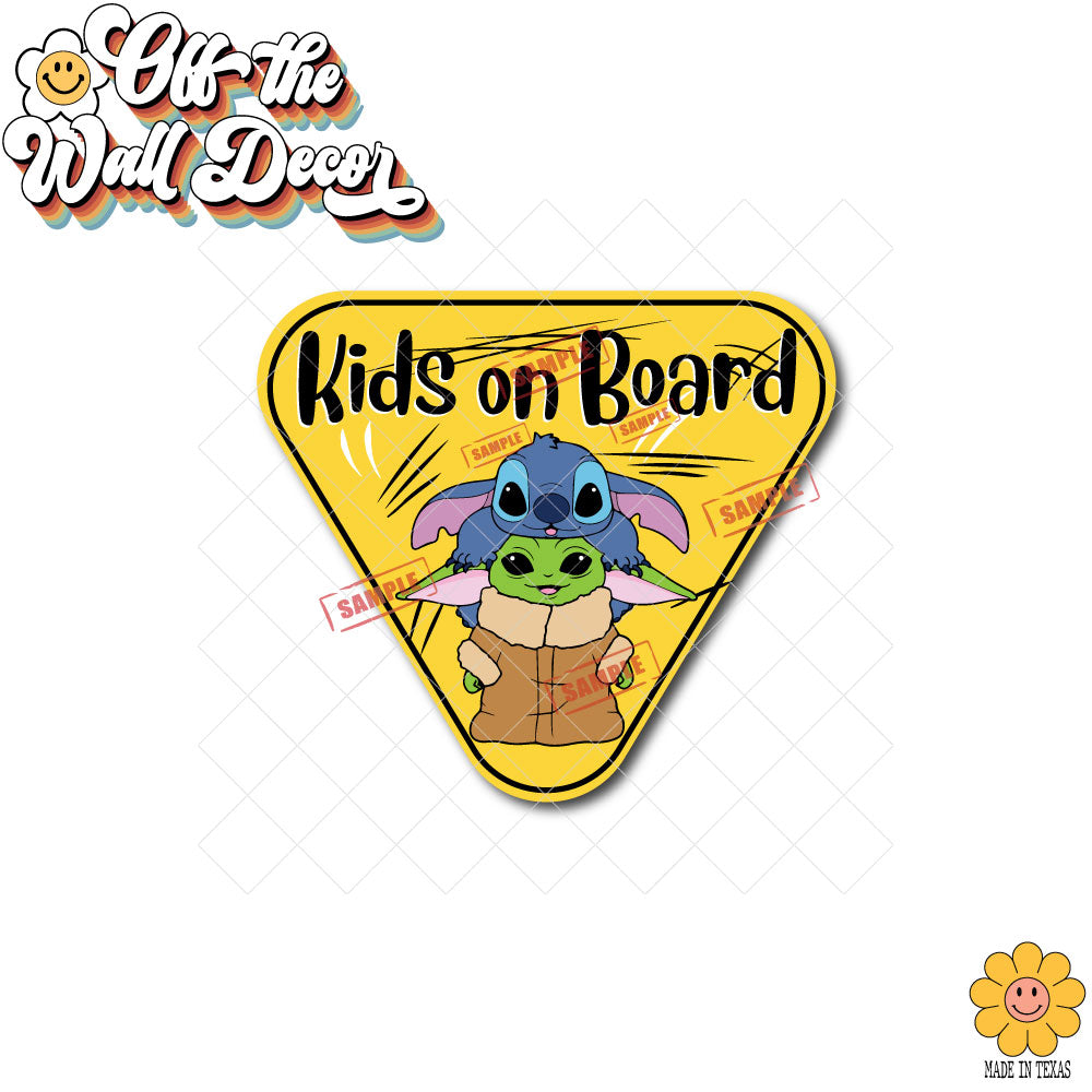 Grogu & Stitch | Kids on Board | Suction Cup Sign, Magnet OR Vinyl Decal Sticker