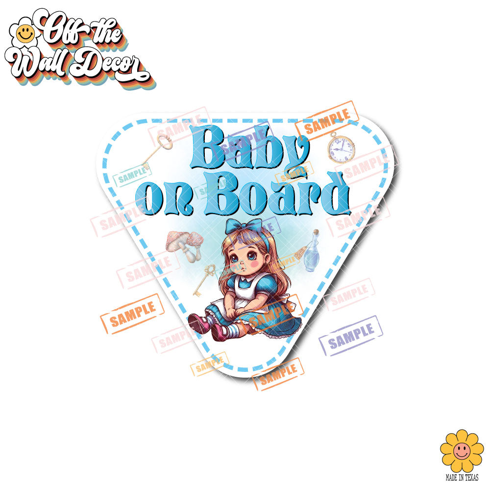 Little Alice in Wonderland | Baby on Board | Suction Cup Sign, Magnet OR Vinyl Decal Sticker