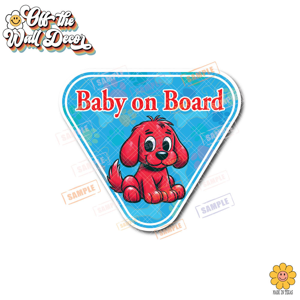 Red Puppy | Baby on Board | Suction Cup Sign, Magnet OR Vinyl Decal Sticker