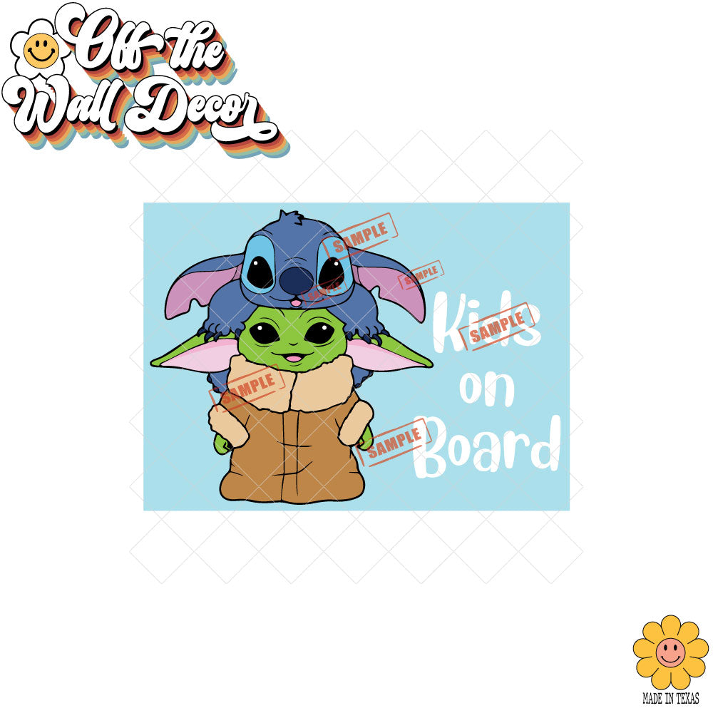 Grogu & Stitch | Kids on Board | Suction Cup Sign, Magnet OR Vinyl Decal Sticker
