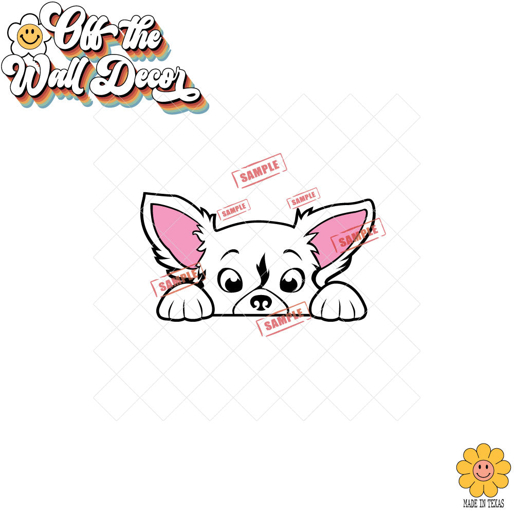 Peeking Long Hair Chihuahua | Car/Truck Sticker, Automotive Decals, Car Bling Stickers and Decals, Pet Cat Dog Decal for Window