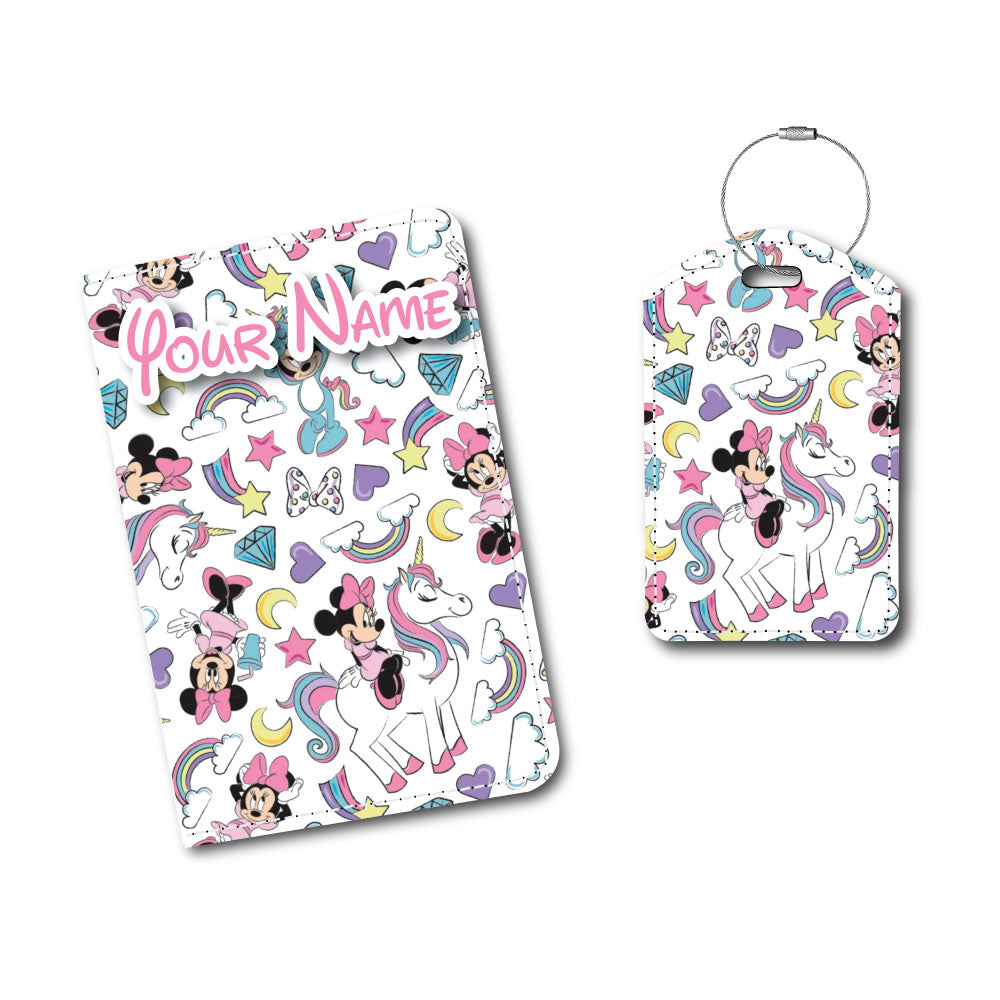 Minnie in Pink with Unicorn | Passport Holder & Luggage Tag