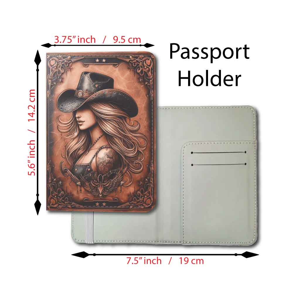 Distressed Leather Look Cowgirl | Passport Holder & Luggage Tag