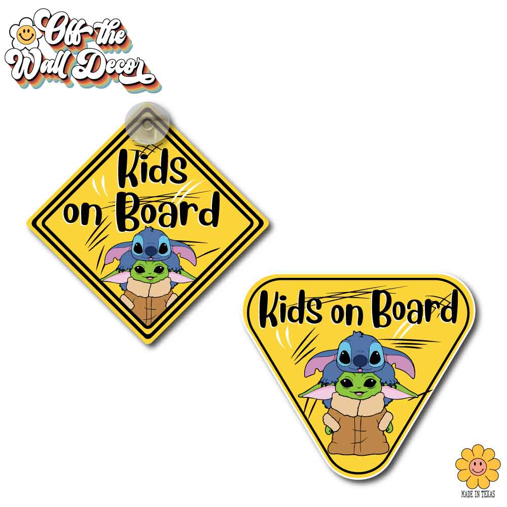 Grogu & Stitch | Kids on Board | Suction Cup Sign, Magnet OR Vinyl Decal Sticker